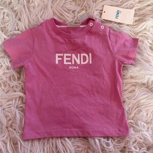 NWT Authentic Fendi Roma Baby Pink Logo Tee 6M Italy